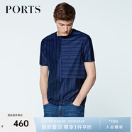 PORTS寶姿男裝夏季圓領(lǐng)休閑短袖士修身簡約個性圓領(lǐng)短袖MN8N177GZD023 藏青色+藍色 S