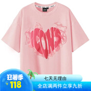 ICONS Lab聯(lián)名SSURPLUS發(fā)泡愛心煙霧寬松短袖純棉T恤 粉紅色 M