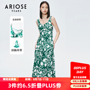 艾諾絲雅詩(shī)【商場(chǎng)同款】夏新款無袖高腰優(yōu)雅氣質(zhì)吊帶印花連衣裙女10619092 綠底白花 S