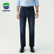 texwood蘋(píng)果牛仔褲男秋冬新款寬松高腰休閑直筒褲子男褲 深藍色 35