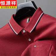 恒源祥（HYX）絲光棉長(cháng)袖t恤男士春秋季新款爸爸裝純色翻領(lǐng)POLO衫休閑秋裝上衣 紅色【短袖】 XL 180 (體重140-155斤左右)