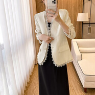 AEMAPE蕾絲拼接小香風(fēng)西裝外套女2025年春季新款韓系溫柔風(fēng)顯瘦西服休閑 米杏色  常規 S 80-105斤