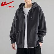 回力開(kāi)衫衛衣男春秋季新款簡(jiǎn)約外套男純色連帽上衣服 深灰色 L （建議體重130-150斤）