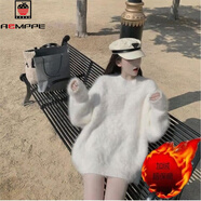 AEMAPE2025春秋冬新款慵懶風(fēng)寬松水貂絨毛衣女中長(zhǎng)款外穿加絨加厚針織衫 S 85-95斤   衣長(zhǎng)65 XXS 白色