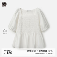 播春夏季新款氣質翻領復古泡泡袖方領襯衫女DDQ3HD5052 W20淺云 M