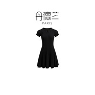 丹德蘭純色簡(jiǎn)約收腰顯瘦針織連衣裙女2025新款小香風(fēng)蓬蓬裙-1281 黑色 L （125-135斤）