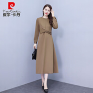 皮爾卡丹（pierre cardin）廣州長(zhǎng)袖連衣裙春秋款女十三行氣質(zhì)正式場(chǎng)合高端秋冬打底裙子咖色M