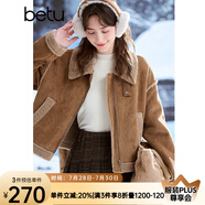 百圖betu女裝冬季新款短外套翻領(lǐng)仿麂皮絨皮毛一體外套女2410D02 駱駝色 XS