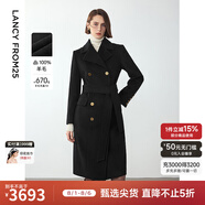朗姿復古法式純羊毛修身收腰大衣女冬季新款高級感毛呢外套 黑色 2XL