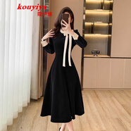 蔻伊婭（Kouyiya）品牌女裝新品赫本風(fēng)小黑裙秋冬2025新款氣質(zhì)復古長(cháng)袖連衣裙女收腰 黑色長(cháng)款 M