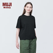 無印良品（MUJI）女式 天竺編織圓領(lǐng)短袖T恤上衣打底衫女款內(nèi)搭多巴胺女裝 黑色BB2P6C4S XL (165/92A)