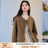 香影（xiangying）新中式國風純羊毛短外套女2025秋季新款盤扣小個子雙面呢大衣 駝色V641674 S