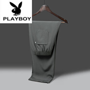 花花公子（PLAYBOY）中老年短半袖棉麻唐裝套裝父親夏裝爸爸立領襯衣老人爺爺夏季衣服 深灰色【褲子】 2XL 41/175【130-145斤】