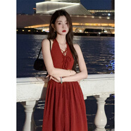 EIA一堯【夏日繆斯】復古港風(fēng)掛脖露背連衣裙夏買(mǎi)手顯瘦法式長(cháng)裙 【橘紅色】小個(gè)子掛脖露背連衣裙 S 85斤-100斤【一堯穿高個(gè)子S碼】
