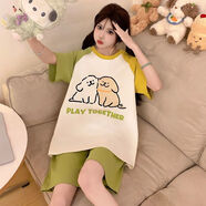 歌百夢(mèng)海綿寶寶睡衣 親子母女裝夏季純棉短袖圓領(lǐng)女士家居服中大童空調 SH25202-線(xiàn)條小狗 均碼 S碼身高150cm體重70-85斤