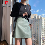 皮爾卡丹2025年高腰包臀皮裙女秋冬季黑色小皮裙休閑顯瘦半身裙a字pu裙子 綠色 3XL