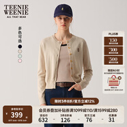 Teenie Weenie小熊針織開衫2025年春夏新款圓領(lǐng)休閑基礎(chǔ)長袖毛衣外套女空調(diào)衫 燕麥色 XL