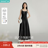 茵曼（INMAN）章若楠同款歐若風(fēng)法式吊帶連衣裙2025夏季新品女裝淡鵝黃色裙子 黑色 S