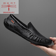 蜻蜓牌（DRAGON-FLY）2025夏季新款真皮商務(wù)男休閑皮鞋軟底透氣套腳英倫豆豆男 9901黑色【鏤空款】 38