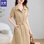 羅蒙棉連衣裙女夏季2025新款短袖氣質(zhì)小個子高端精致a字連衣裙子女裝 卡其色 M 【建議100-115斤】
