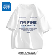 真維斯（Jeanswest）歐美潮牌短袖t恤男夏季純棉衣服大碼森系學生oversize時尚文化衫 白色(大天使之劍) L (175) (收藏加購優(yōu)先發(fā))