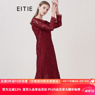 愛特愛（EITIE）新款女裝修身顯瘦V領(lǐng)蕾絲連衣裙高貴名媛中長裙商場同款5807535 煙粉62 M 160