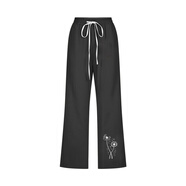 冠貿(mào)裴歐美2025夏裝休閑七分褲女大碼寬松復(fù)古印花中褲外穿女褲 黑色 S