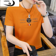 浪古 LAWKUL新款短袖t恤男夏季潮牌冰絲薄款男裝衣服圓領(lǐng)歐版燙鉆半袖小T體恤 LD5502橘色 M