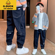 G.DUCKKIDS童裝男童牛仔褲秋冬款2024新款兒童長(cháng)褲子中大童男孩束腳褲哈倫褲 牛仔褲春秋款 150 建議身高145-155厘米