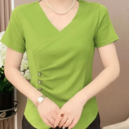 蝶美女短袖t恤女2025夏季新款時(shí)尚V領(lǐng)氣質(zhì)百搭洋氣顯瘦不規(guī)則上衣新中式 綠色 不規(guī)則短袖 3XL 【建議125-140斤】
