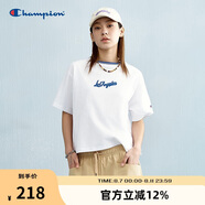 Champion冠軍短袖女新款拼接撞色美式復(fù)古風(fēng)T恤潮牌寬松 白色 L