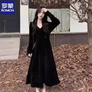 羅蒙（ROMON）品牌2025早春新款小個(gè)子白色針織連衣裙子女秋冬大衣內搭打底毛衣 【黑色】【御姐風(fēng)情萬(wàn)種裙子/圣誕氛圍感穿搭/漂亮獨 M 45/55kg