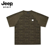 JEEP SPIRIT正品吉普高端短袖男美式扎染涼感t恤男寬松大碼夏季薄款上衣男 9022軍綠T恤 XL 碼  推薦體重150-170斤
