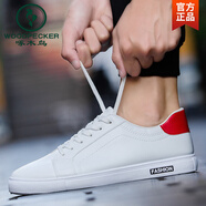 啄木鳥(niǎo)2025新款夏季男鞋休閑小白鞋男韓版百搭潮流板鞋學(xué)生白鞋平底潮鞋 白紅色C01 38