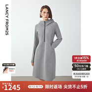 朗姿設(shè)計感復(fù)古休閑連帽收腰輕運動衛(wèi)衣連衣裙冬季新款裙子 中灰色 XL