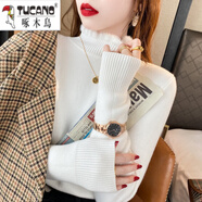 啄木鳥白色半高領(lǐng)打底衫女春秋洋氣2025年新款加絨毛衣蕾絲內(nèi)搭針織上衣 白色(加/絨加厚) 領(lǐng)口絨 L 105-120斤