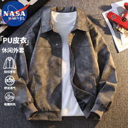 NASA MARVEL夾克春秋季男士新款皮衣外套寬松休閑百搭上衣 淺灰色 XL