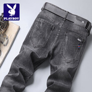花花公子;PLAYBOY春秋季牛仔褲男2025新款時尚簡約百搭修身長褲經(jīng)典帥氣舒適褲子男 黑灰 29 2尺2