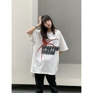 鮮冠100%純棉國潮高街歐美式t恤寬松女oversize潮流短袖小眾上衣服 B4-28-蜘蛛雙面短袖-白 XL