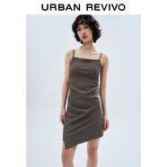 UR2025秋季新款女裝時(shí)尚不對稱(chēng)褶皺收腰吊帶連衣裙UYY750098