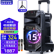 TEMEISHENG 特美聲SL12-31廣場舞音響帶KTV美聲話筒大音量移動K歌會議唱歌音響戶外音響大功率手提藍(lán)牙音箱 15寸標(biāo)配+2支無線話筒+禮包+支架