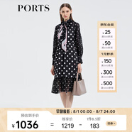 PORTS寶姿 春夏新品印花圓點(diǎn)休閑連衣裙ASL9D003LPP081 黑色印花 S (4)