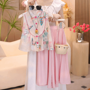 女童夏裝2025新款新中式套裝夏季女孩衣服套裝兒童 上衣+褲子 120 cm