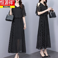 恒源祥大碼胖mm波點(diǎn)雪紡連衣裙女夏季新款200斤氣質(zhì)遮肚顯瘦碎花長(cháng)裙潮 波點(diǎn)長(cháng)款 3XL 建議150-165斤