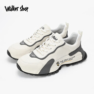 Walker Shop 休閑鞋男【頭層牛皮】潮流厚底增高老爹鞋男百搭透氣跑步運動(dòng)鞋 白色打孔【透氣增高款】 38