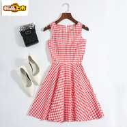初徑【2.8萬(wàn)人收藏】夏季新款碎花連衣裙韓版時(shí)尚修身甜美小清新學(xué)生 (紅白格子) S 建議78-94斤
