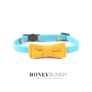 HONEY BUNNY貓咪安全扣項圈防窒息鎖死寵物小領結鈴鐺撞色蝴蝶結 天藍 均碼2030cm
