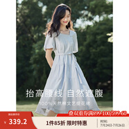 茵曼（INMAN）連衣裙高級(jí)感法式方領(lǐng)2025夏女裝新品收腰提花休閑氣質(zhì)高級(jí)感顯瘦 藍(lán)色 S