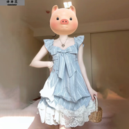 詩(shī)丹蕊 減齡甜美學(xué)院風(fēng)蝴蝶結設計感飛飛袖蕾絲連衣裙女初夏超仙短裙子 格紋短裙 均碼 【可備注碼數】