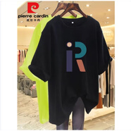 皮爾卡丹（pierre cardin）蝙蝠衫夏季寬松T恤胖m妹大尺碼女裝短袖純棉韓版遮肚子中長(zhǎng)款上衣 黑色 M